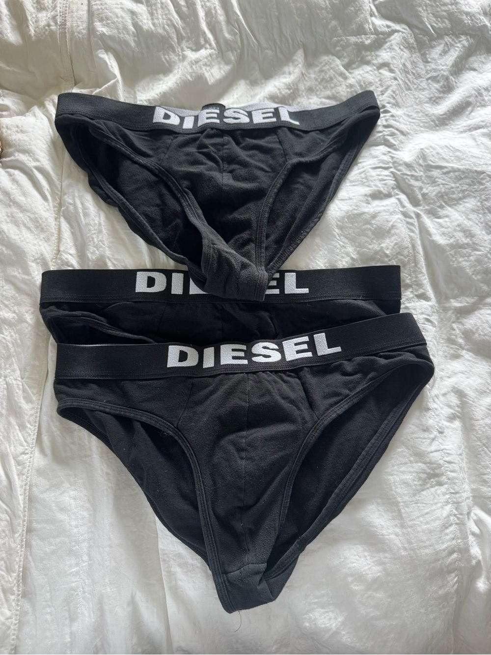 Diesel Men's Black Briefs with White Logo - 3 Pack